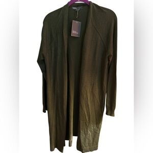 89th & Madison Open Front Long Cardigan Sweater Olive Heather Size L NWT